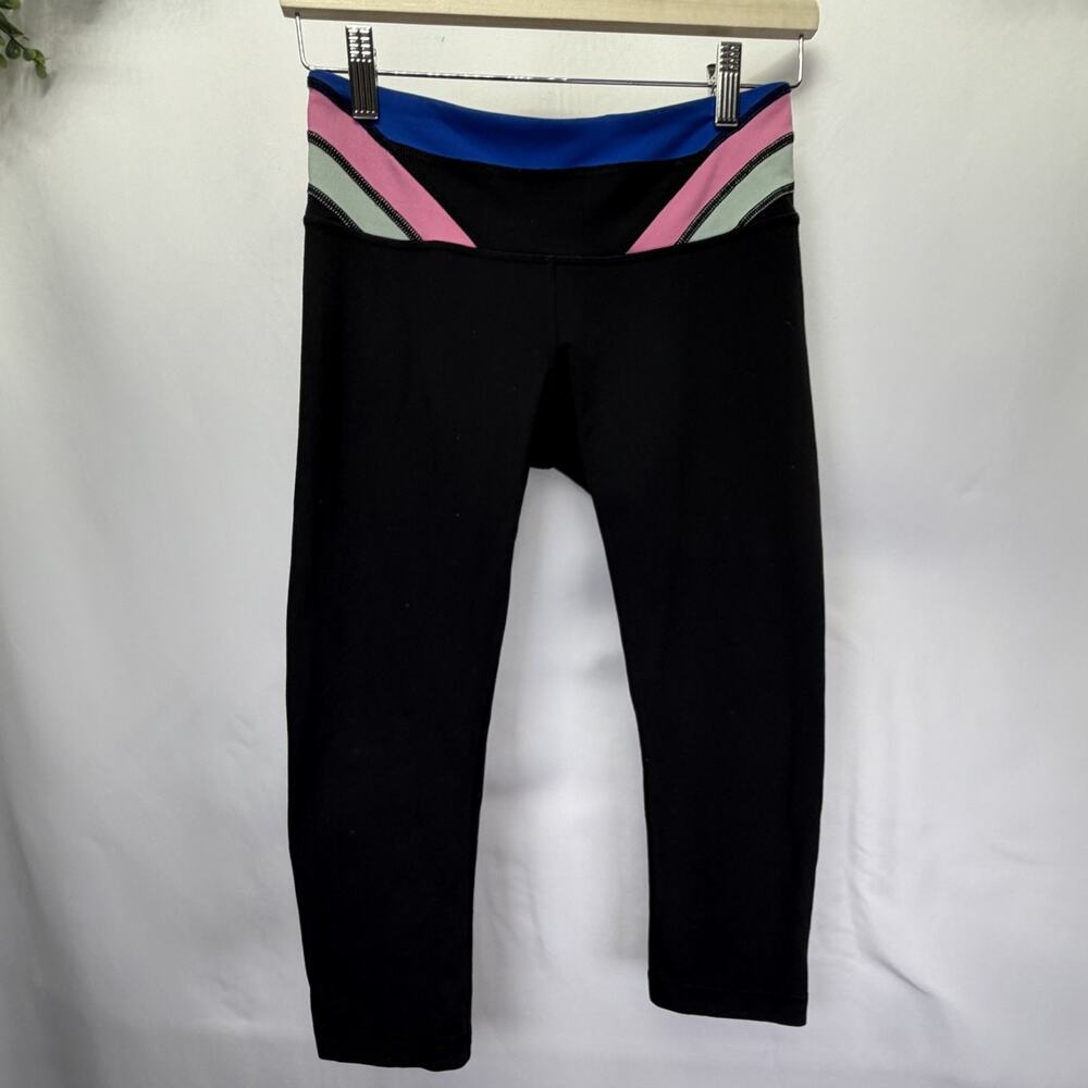 Lululemon Crop Leggings Size 6 Black Pink Blue Green Waistband Yoga
